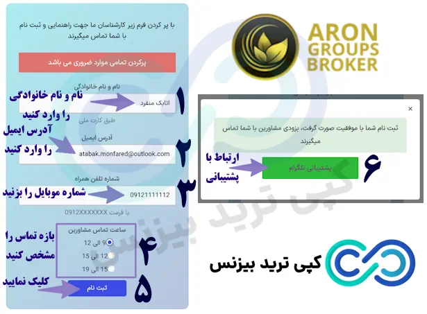 فرم ثبت نام آرون گروپس - فرم افتتاح حساب بروکر Arongroups