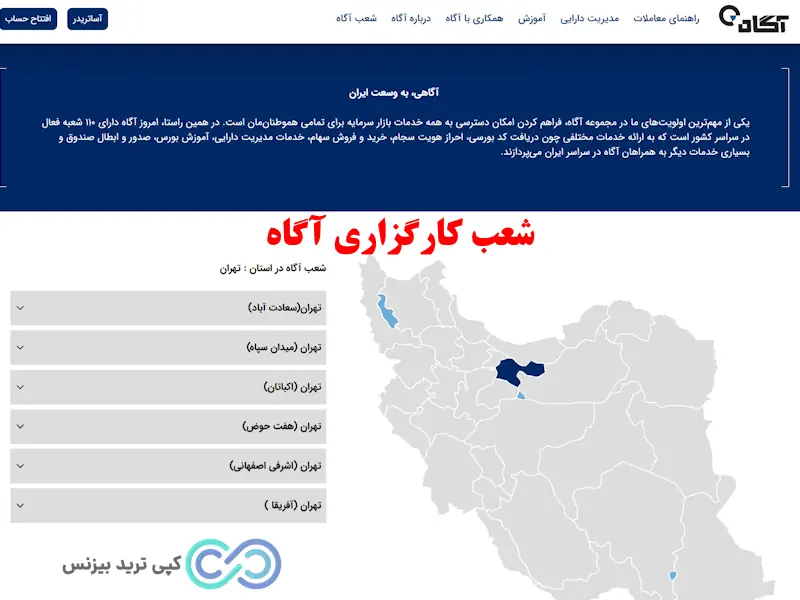شعب کارگزاری آگاه - پشتیبانی کارگزاری آگاه - کارگزاری آگاه