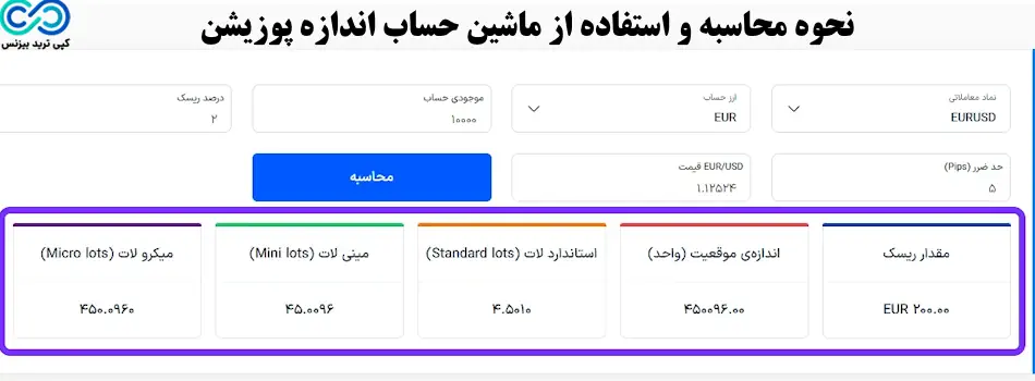 ماشین حساب اندازه پوزیشن