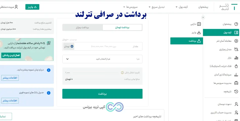 برداشت تترلند - سقف برداشت از تترلند - محدودیت برداشت تترلند